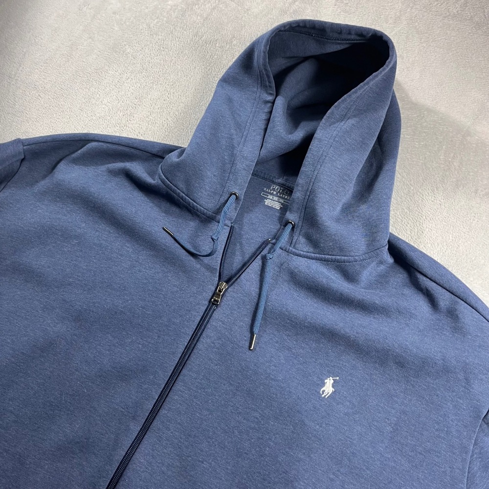 Polo Ralph Lauren Mens 5XB Blue Full Zip Hoodie Big and Tall Pony Sweatshirt